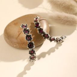 ASMITTA JEWELLERY Silver-Plated Artificial Stones Contemporary Oxidised Half Hoop Earrings-image-36