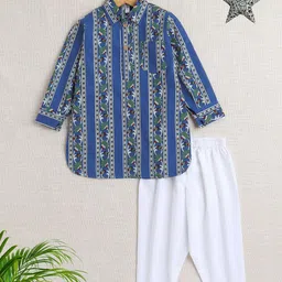 The Magic Wand Boys Floral Printed Shirt Collar Straight Kurta with Pyjamas-16