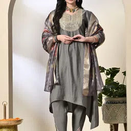 Sangria Sequinned Yoke Design A-Line Kurta Sets With Dupatta-picture-53