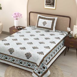 Jinaya's Multicoloured & Multicoloured Floral 300 TC Single Bedsheet with 1 Pillow Covers-image-87
