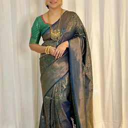 CANBIA Woven Design Zari Silk Blend Banarasi Saree-image-38