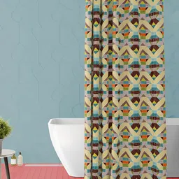 ArtzFolio Yellow & Brown Geometric Printed Waterproof Shower Curtain-image-52