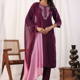 OLECUTE Women Ethnic Motifs Embroidered Thread Work Kurta with Trousers & Dupatta-image-71