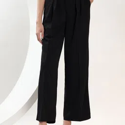 Justin Whyte Women Solid Relaxed Fit Mid-Rise Tailored Trousers-image-10