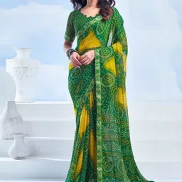 THE FASHION ATTIRE Green Geometric Print Bandhani Chiffon Saree-picture-9