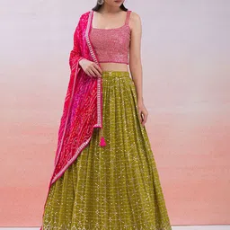 DIVASTRI Embellished Sequinned Semi-Stitched Lehenga & Unstitched Blouse With Dupatta-picture-29