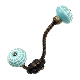 IndianShelf Sea Green & White Textured Ceramic Wall Hook-image-99