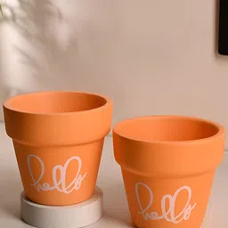 Floweraura 2-Pcs Orange & White Printed Teracotta Planters Pot-picture-26