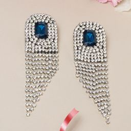 StyleCast Silver-Plated Artificial Stones Studded Tasselled Geometric Drop Earrings-image-96