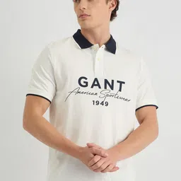 GANT Men Typography Printed Polo Collar Pure Cotton Pockets T-shirt-image-25