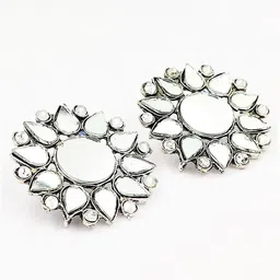 Yash Jewels Emporiums Silver-Plated Mirror Floral Shaped Studs-39