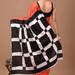 Crafts Moda Checked Pure Cotton Handloom Block Print Saree image 3