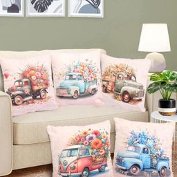 Myntra Elegant Homes Blue & Red 5 Pieces Floral Velvet Square Cushion Covers-image-100