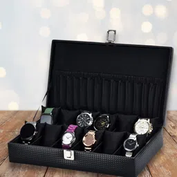 ZENWOOD Black 12 Slots Watch Organiser Box-48