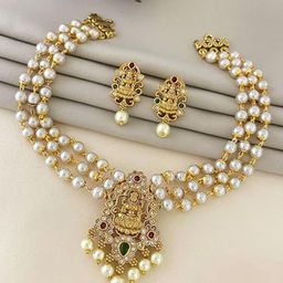 Rujve Jewellery Gold-Plated Stone-Studded & Beaded Jewellery Set-image-31