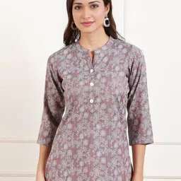 True Shape Floral Printed Mandarin Collar Short Kurti-image-51