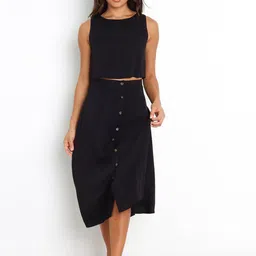 JC Mode Front Slit Flared Midi Skirt-image-30