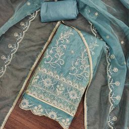 SAINOOR Embroidered Pure Silk Semi-Stitched Dress Material-image-106