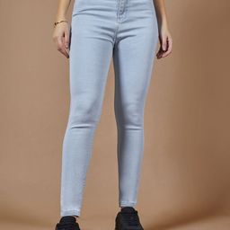 Roadster Women Skinny Fringed Hemline Detailing High Rise Ice Wash Stretchable Denim Jeans-image-37