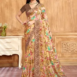 Mitera Floral Poly Crepe Saree With Unstitched Blouse Piece-image-43