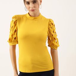 SHOWOFF Choker Neck Puff Sleeve Top-image-24