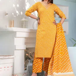 SINGNI Striped Thread Work Pure Cotton Straight Kurta with Trouser & Dupatta-picture-27