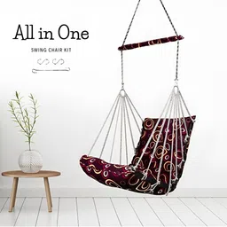 Swingzy White & Brown Hanging Hammock Swing With Cushion-34