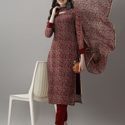 KALINI Paisley Printed Georgette Straight Kurta With Trousers & Dupatta-image-39