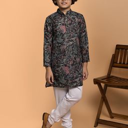 PRINTINDIA Boys Floral Printed Regular Straight Kurta with Pyjamas-image-48
