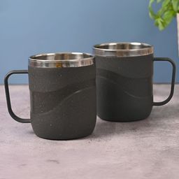 eha Charcoal 2 Pieces Textured Microwave Safe Matte Finish Mugs 250 ml-21