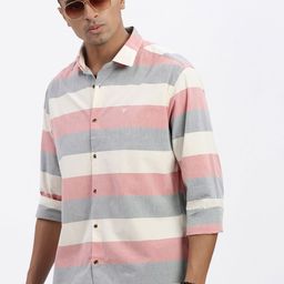 SHOWOFF Men Premium Spread Collar Horizontal Striped Cotton Slim Fit Casual Shirt-image-9