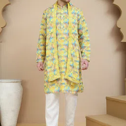 Jompers Abstract Printed Mandarin Collar Straight Kurta with Pyjamas & With Dupatta-16