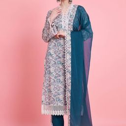 Vbuyz Women Floral Printed Regular Pure Cotton Kurta with Trousers & With Dupatta-picture-46