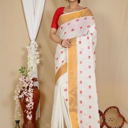 DipDiya Floral Embroidered Zari Pure Cotton Saree-image-22