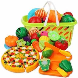Realistic Sliceable Cut Fruits & Vegetable with Basket Pizza with Fruits Basket-6