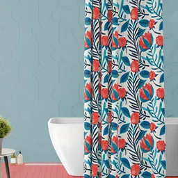 ArtzFolio White & Peach Coloured Floral Printed Waterproof Polyester Shower Curtain-image-57