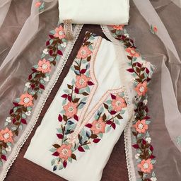 SHADOW & SAINING Floral Embroidered Pure Silk Semi-Stitched Dress Material-image-84