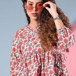 V-Mart Women Floral Printed Waist Tie Ups Empire Regular Cotton Top-image-30