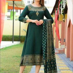SIPET Ethnic Motifs Printed A-Line Ethnic Dress With Dupatta-image-71