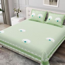 BED-SHEET.COM Green Striped Printed 250 TC Cotton King Bedsheet Set 2.99 m x 2.99 m-image-56