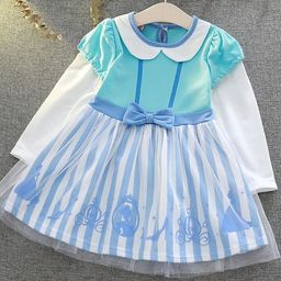 LULU & SKY Girls Cinderella Bow Detail Cotton Full Sleeve Fit & Flare Dress-picture-35