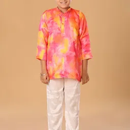 The Mini Trunk Boys Tie And Dye Mandarin Collar Georgette Kurta With Trousers-56