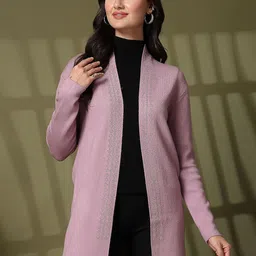 Thirty Threads Self Design Open Front Longline Woollen Shrug-picture-3