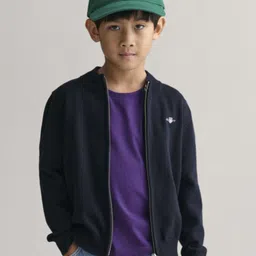 GANT Boys Solid Round Neck Full Sleeves Cardigan-image-29