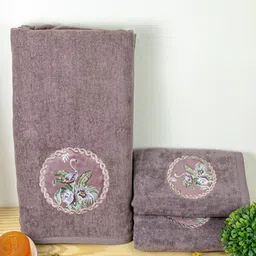 RANGOLI Brown & Pink 3 Piece Cotton 450 GSM Towel Set-25