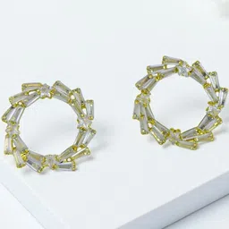 AVANT-GARDE PARIS Gold-Plated Cubic Zirconia Studded Circular Shaped Studs-picture-11