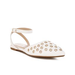 London Rag Women Eyelet Detail Leather Mules Flats-55