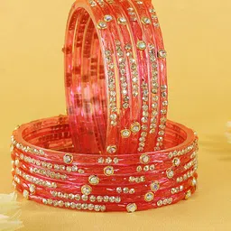 LAVAZZA Set Of 12 Crystals & Zircon Diamond & Beads Work Bangles-51