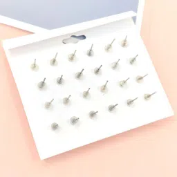 Honbon Set Of 12 Pearls Beaded Circular Shape Studs image 2