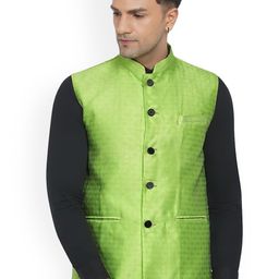 VEERA PARIDHAAN Jacquard Printed Mandarin Collar Nehru Jacket-22